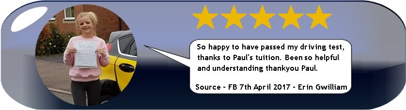 5 Star Review of Pauls 5 Star Driving Tuition by Erin Gwilliam 7th April 2017